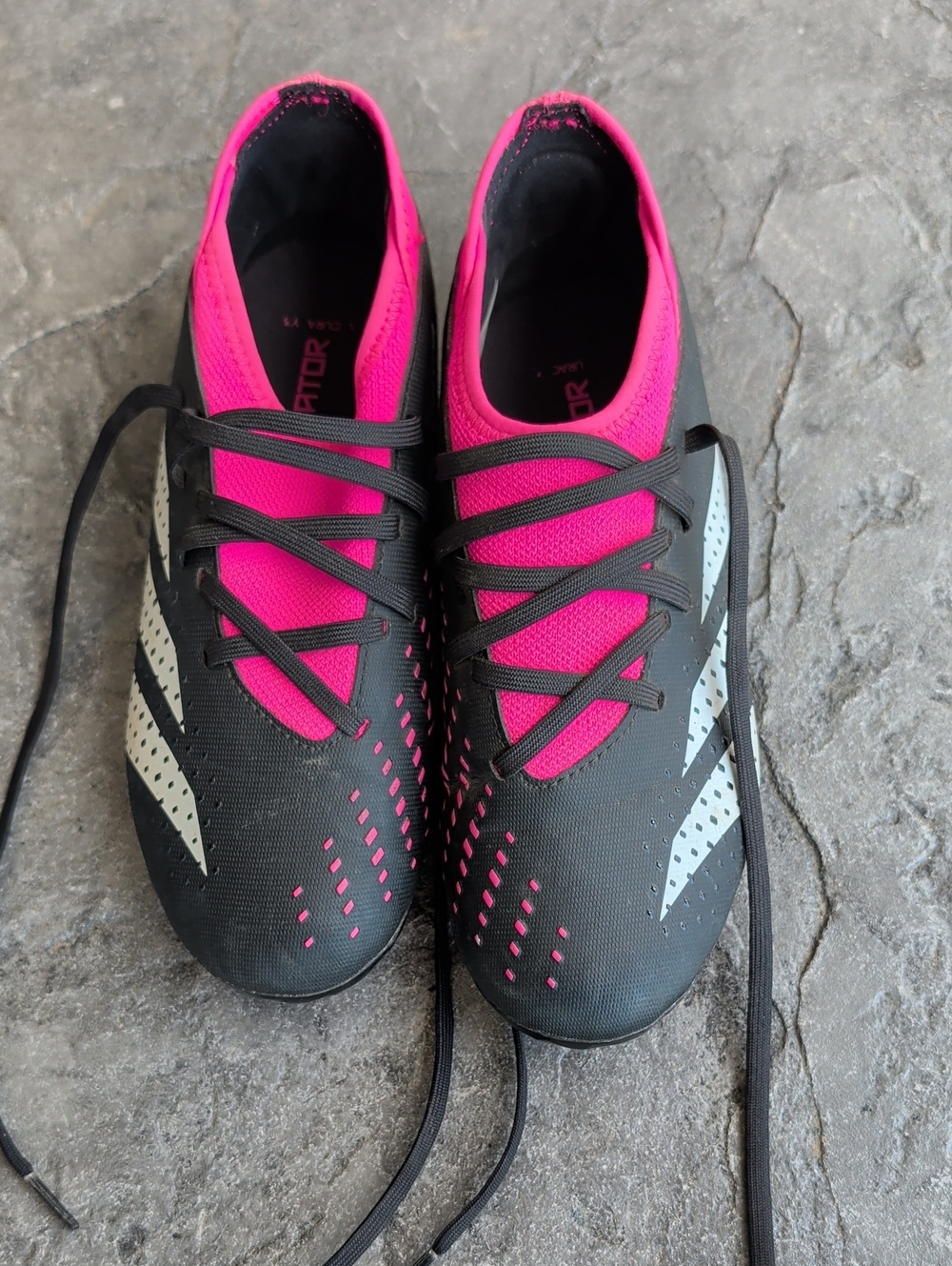 adidas Kids Black and Hot Pink Athletic Shoes with White Stripes